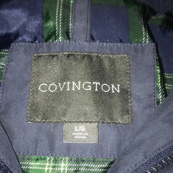 COVINGTON navy blue zip up long sleeve windbreaker jacket with pockets NEW SZ L - Picture 4 of 7